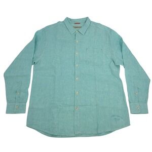 Tommy Bahama Relax Linen Shirt Men's XXL Teal Long Sleeve Button Up‎ Beach